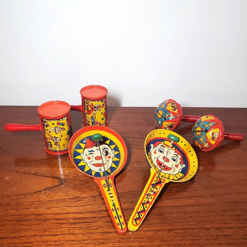 Vintage Lot Of 6 Kirchhof & Others Tin Noise Makers Toys Life of the Party USA‎